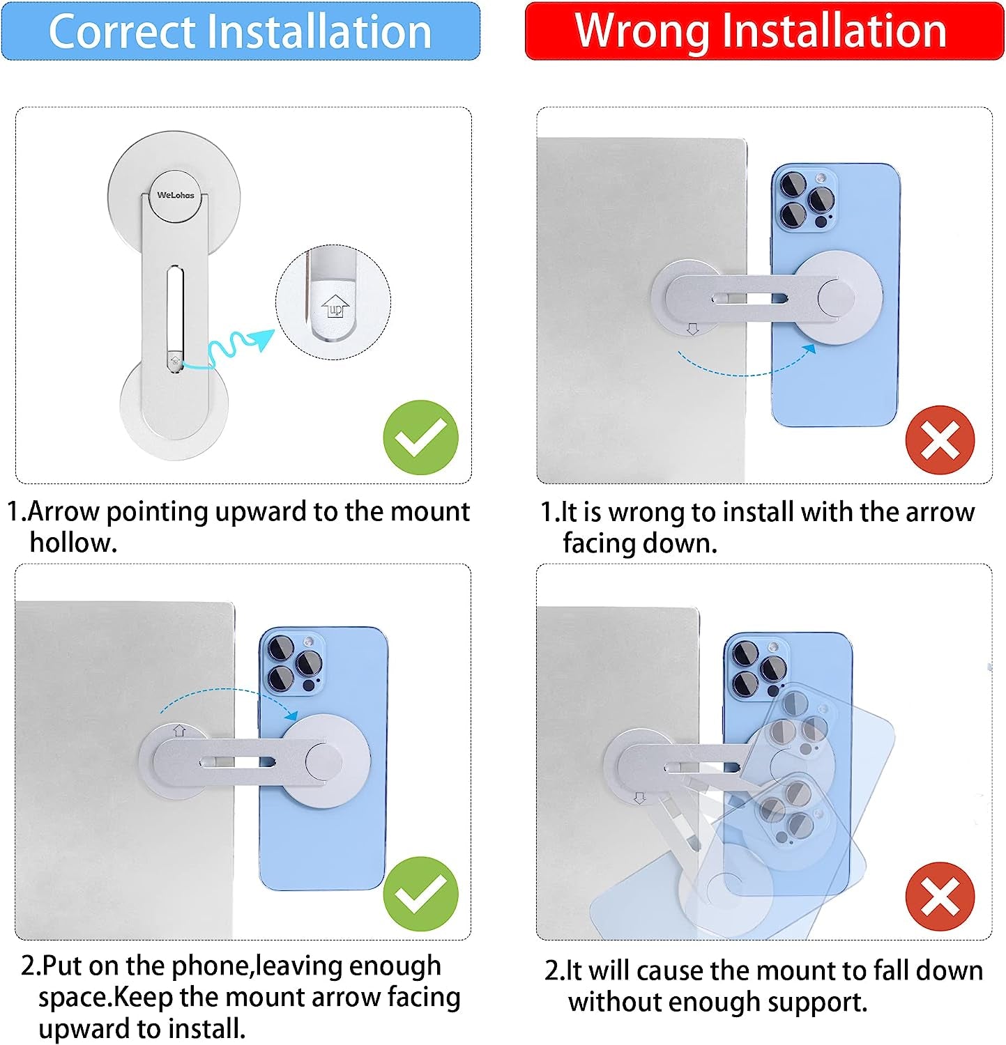 Welohas Magnetic Phone Holder for Laptop,Continuity Camera Mount for Ios 16/Macos 13 Ventura,Suitable for Imac,Desktop Computer,Tesla Model 3/X/Y/S & Iphone 14/13/12,Adjustable Laptop Phone Holder  WeLohas   