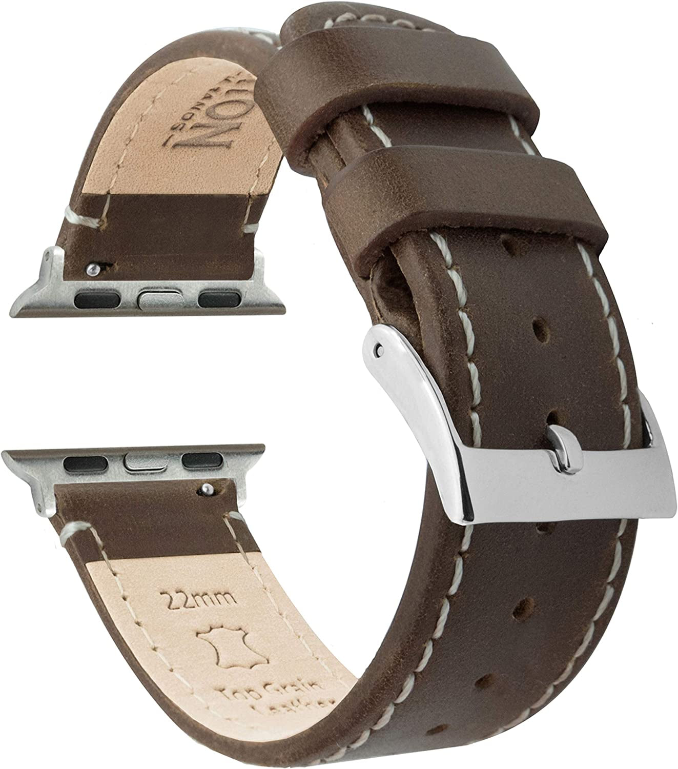 BARTON Top Grain Leather Watch Bands Compatible with All Apple Watch Models - Series 8, 7, 6, 5, 4, 3, 2, 1, SE & Ultra - Size 38Mm, 40Mm, 41Mm, 42Mm, 44Mm, 45Mm or 49Mm  Barton Watch Bands Saddle Brown Leather / White Stitching Large Apple Watch (42mm/44mm/45mm/49mm) 