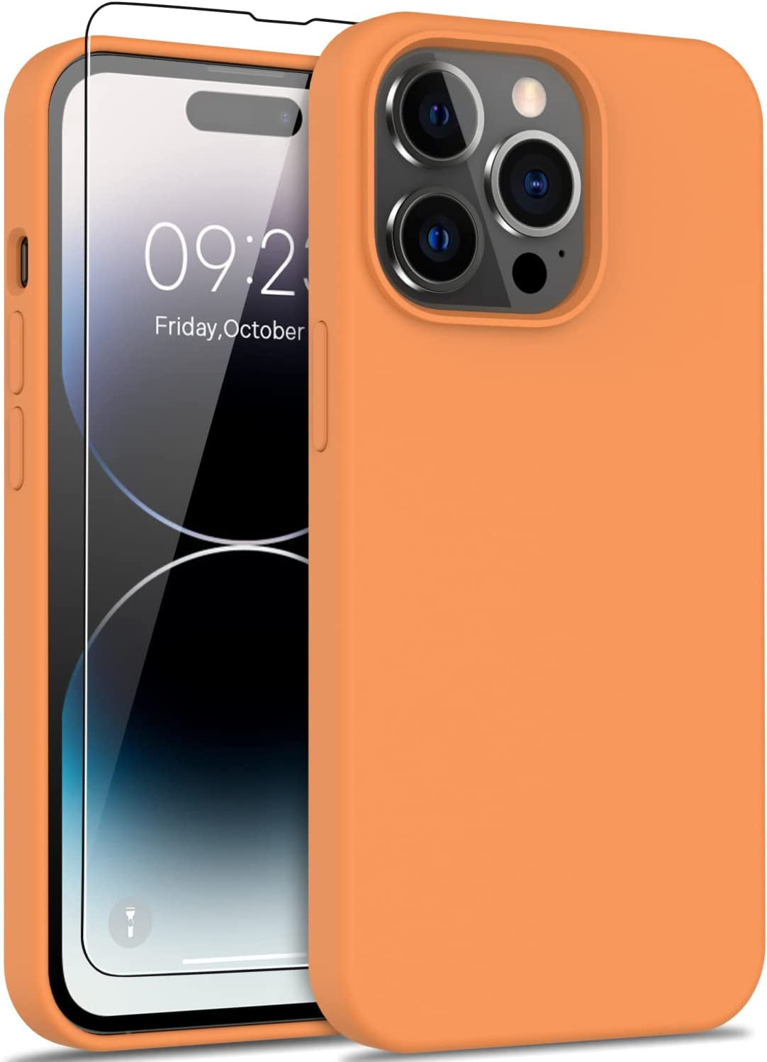 DEENAKIN Iphone 14 Pro Case with Screen Protector,Soft Flexible Silicone Gel Rubber Bumper Cover,Slim Fit Shockproof Protective Phone Case for Iphone 14 Pro 6.1" Black  DEENAKIN Papaya Orange Iphone 14 Pro Max 6.7"(Large) 