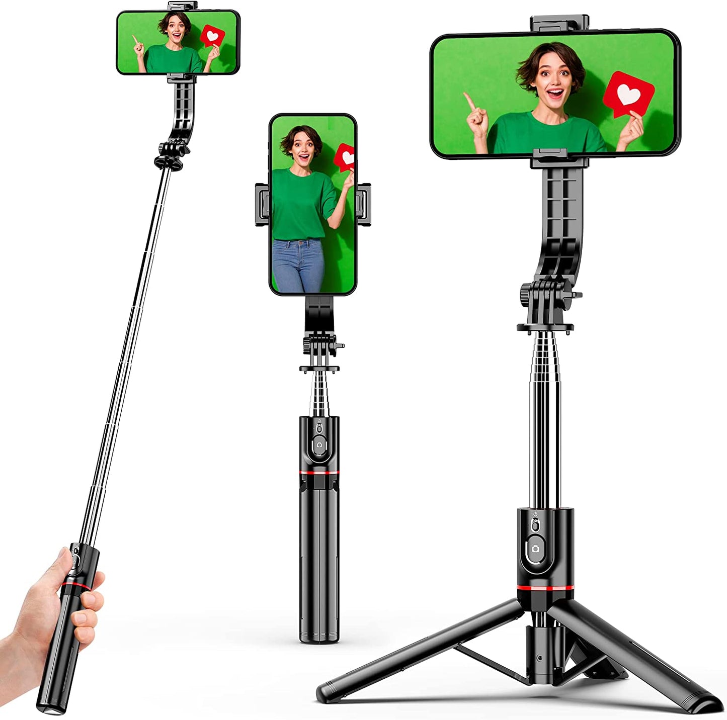 Stable Selfie Stick Tripod with Fill Light, 44 Inch Extendable Selfie Stick with Wireless Remote and Tripod Stand 360 Rotation for Iphone 13/12/11 Pro/Xs Max/Xs/Xr/X/8/7, Samsung and Smartphone  LDP No Light  