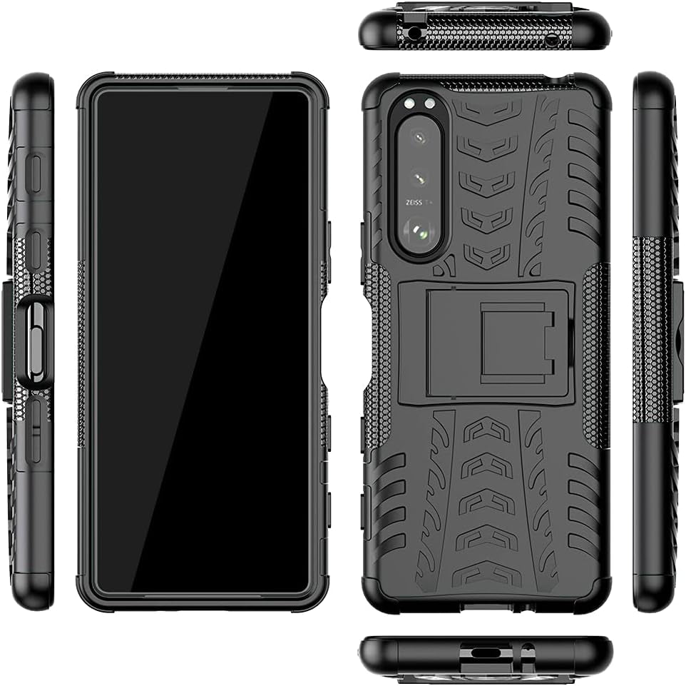 Asuwish Phone Case for Sony Xperia 5 III 3 / Xperia5Iii 5G with Tempered Glass Screen Protector and Slim Stand Hybrid Heavy Duty Rugged Protective Cell Cover Experia 5III 5G XQ-BC72 Women Men Red  Asuwish Black For Sony 5 Iii 