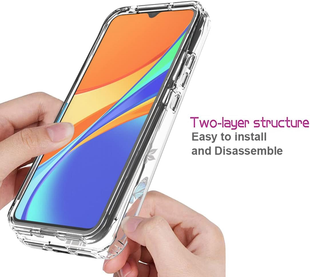 Vavies Case for Xiaomi Redmi 9C/Redmi 10A/Redmi 9 Activ Case with Tempered Glass Screen Protector, Full Body Clear with Floral Design Protection Phone Cover Cases for Xiaomi Redmi 9C (Butterfly Tree)  Vavies   