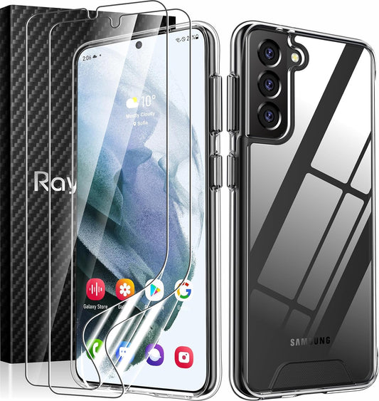 Rayboen Case for Galaxy S21+ plus 5G with Screen Protector Soft(2Pcs), Crystal Clear Designed Shockproof Phone Case, Hard PC Back Soft TPU Frame Slim Transparent Cover for Samsung Galaxy S21+ Plus  Rayboen   