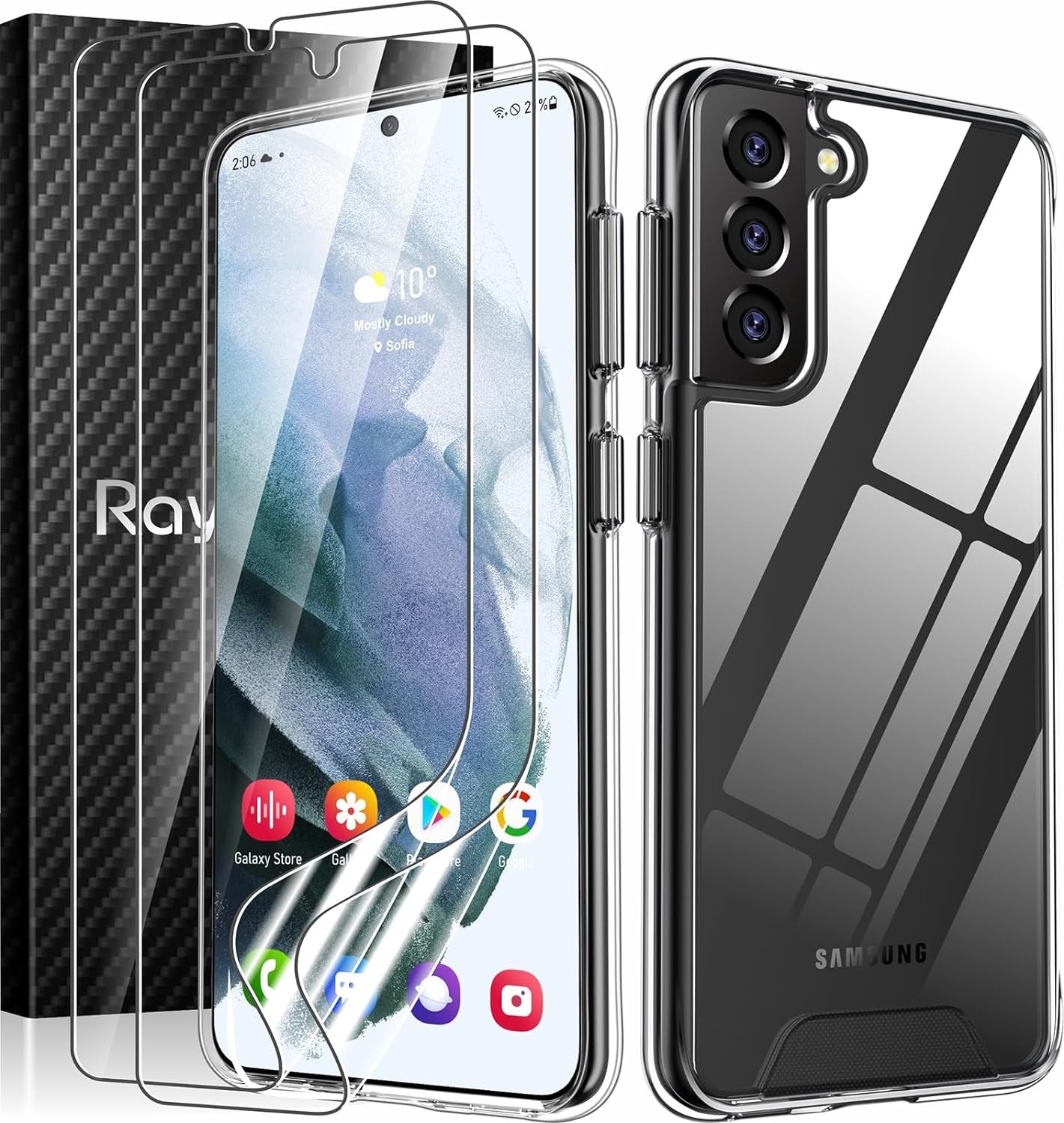 Rayboen for Samsung Galaxy S21 Case, Hybrid Clear Shockproof Cell Phone Cover for Samsung Galaxy S21 5G, Anti-Scratch Transparent Sleek Light Durable Cover for Men Women  Rayboen A- Clear Case+ 2Pcs Screen Protector Soft  