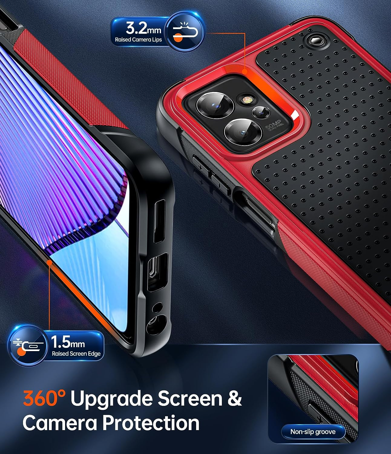 Leyi for Motorola-G-Power Case 2023 (XT2311): Moto G Power Phone Case with HD Screen Protectors, Heavy Duty Dual Layer Hard PC Textured Back & Soft Bumper Cover Case for Motorola G Power 2023, Red  LeYi   