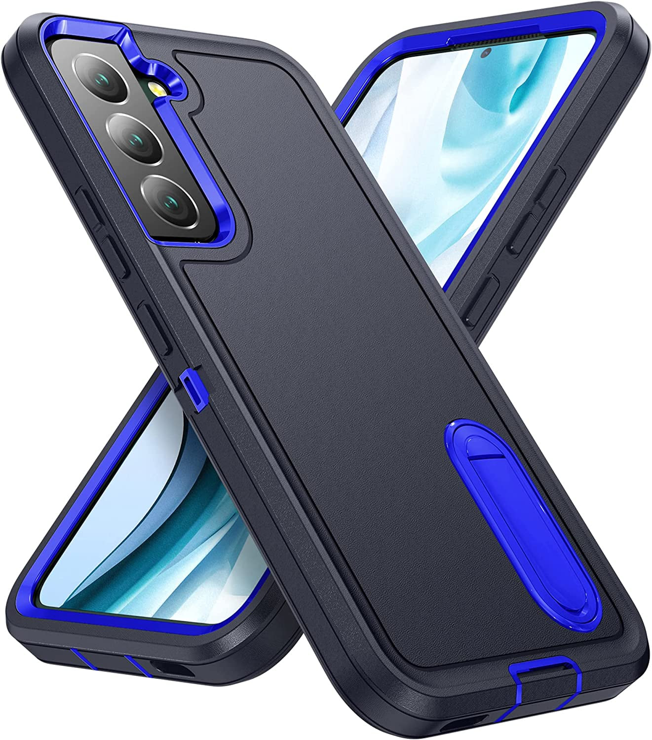 Bahahoues for Samsung Galaxy S22 Case, Samsung S22 Phone Case with Built in Kickstand, Shockproof/Dustproof/Drop Proof Military Grade Protective Cover for Galaxy S22 5G 6.1 Inch (Black)  BaHaHoues Dark Blue/Sapphire  