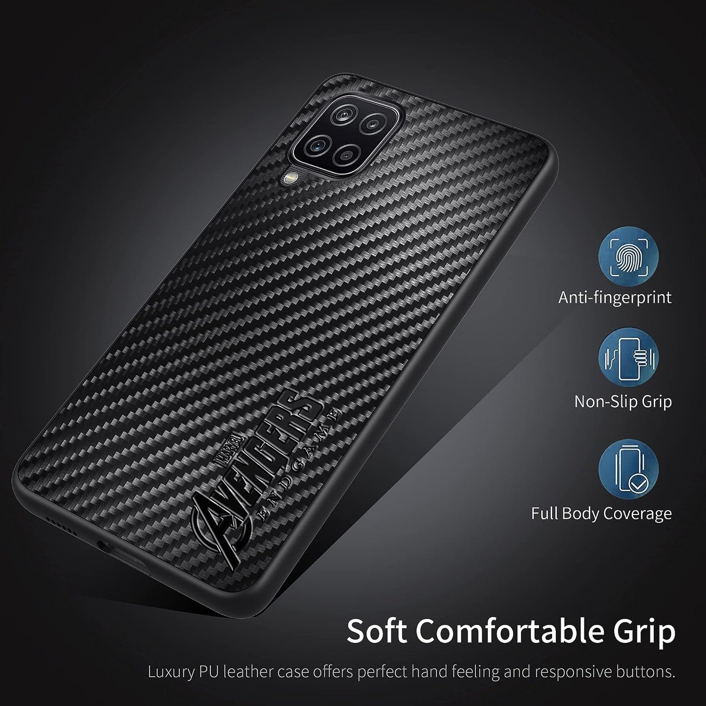 IRON SPIDER Case for Galaxy A12, with Marvel Character Samsung A12 Leather Case, A-BLACK  IRON SPIDER   