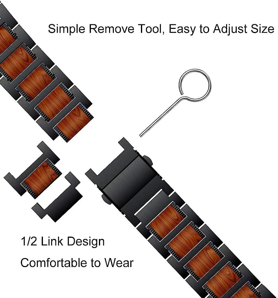 LDFAS Compatible for Apple Watch Band 45Mm 44Mm 42Mm, Natural Wood Red Sandalwood Stainless Steel Metal Strap for Iwatch Bands Compatible for Apple Watch SE, Apple Watch Series 7/6/5/4/3  LDFAS   