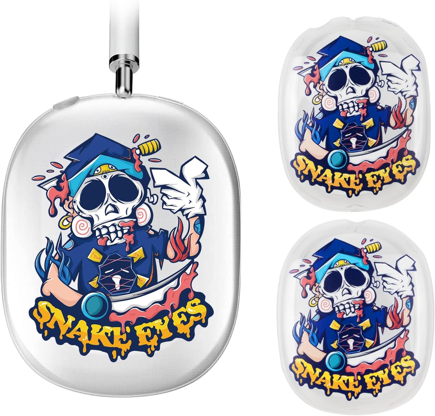 AIDERLOT Airpods Max Clear Cover Case,Cute Skull and Flowers Design,Clear Soft TPU Skin Case Compatible Airpods Max,Transparent Protective Cover for Apple Airpods Max(Pink  AIDERLOT Captain  