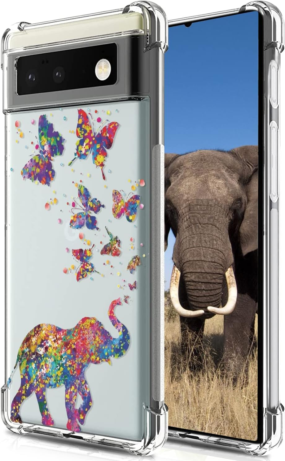 BEIMEITU for Google Pixel 6 Clear Case Kids Cute Cat Colored, Women Girls Kids Cartoon Cat Pattern Lovely Case Cover, Shockproof Protect Girly Phone Case for Google Pixel 6 6.4"  BEIMEITU Elephant Butterfly For Pixel 6 Pro 