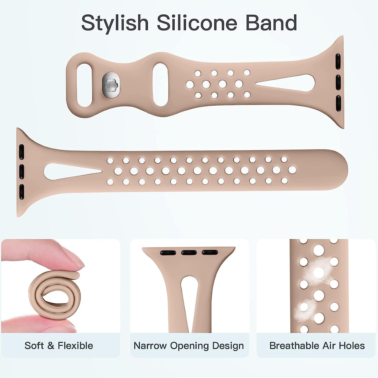 Ouwegaga Compatible with Apple Watch Band 38Mm 40Mm 41Mm 42Mm 44Mm 45Mm, Soft Silicone Slim Sport Breathable Holes Iwatch Bands Replacement Wristband for Iwatch SE & Series 7 6 5 4 3 2 1 for Women Men  Ouwegaga   