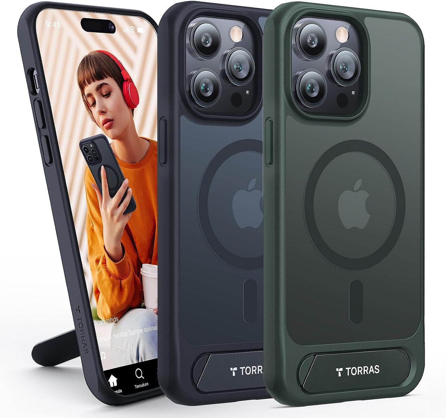 TORRAS Stronger Magnetic for Iphone 14 Pro Max Case with Stand, Compatible with Magsafe, Built in Hidden Kickstand, 10FT Mil-Grade Drop Protection for Iphone 14 Pro Max Case, Translucent Matte Purple  TORRAS D-Green Iphone 14 Pro Max 