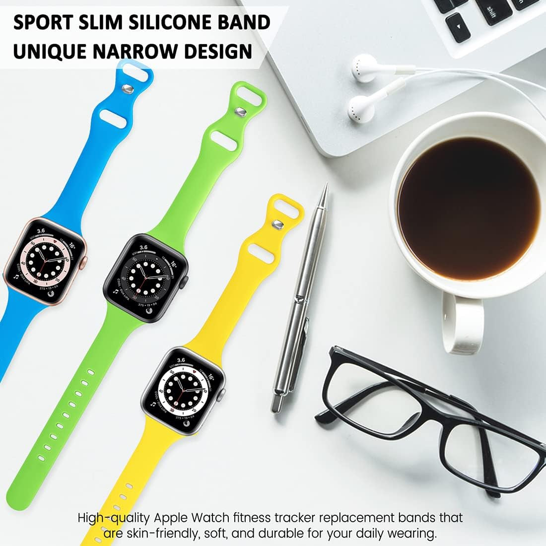 6 Pack Slim Sport Bands Compatible with Apple Watch Band 38Mm 40Mm 41Mm 42Mm 44Mm 45Mm 49Mm,Slim Soft Silicone Waterproof Strap Compatible with Iwatch Series Ultra 8 7 6 5 4 3 2 1 SE Women Men  SIV   