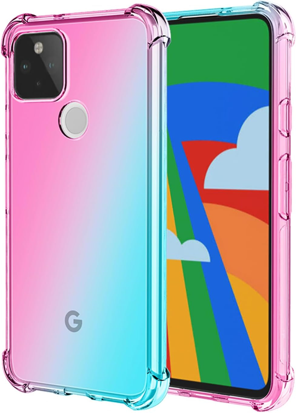 OEURVQO for Pixel 4A 5G Case Pixel 5 XL Case Clear Cute Gradient Colorful Slim Soft TPU Shockproof Bumper Anti-Scratch Protective Phone Cover for Google Pixel 4A 5G (Blue/Pink)  OEURVQO Pink Green  