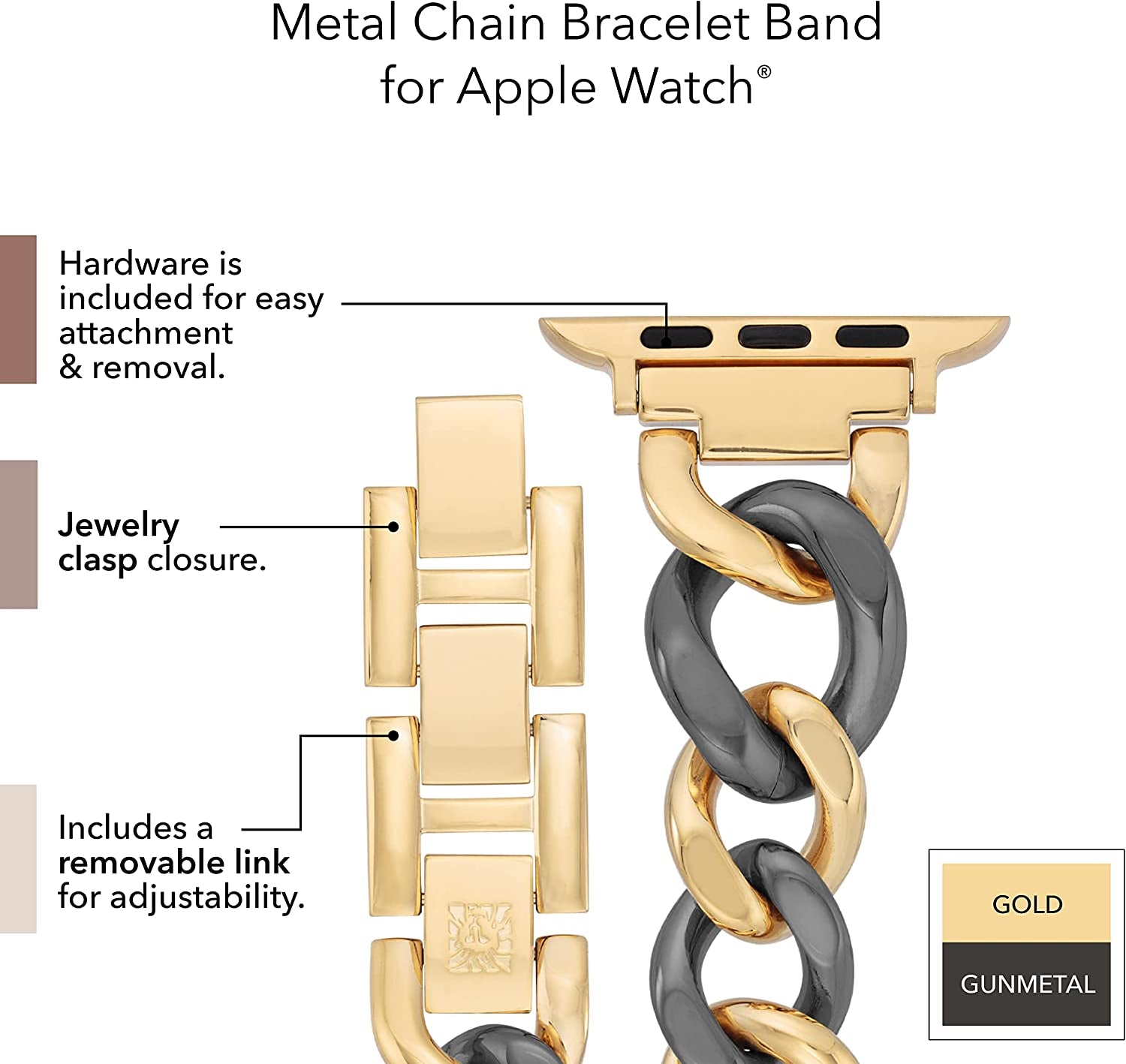 Anne Klein Fashion Chain Bracelet for Apple Watch, Secure, Adjustable, Apple Watch Replacement Band, Fits Most Wrists  Anne Klein   