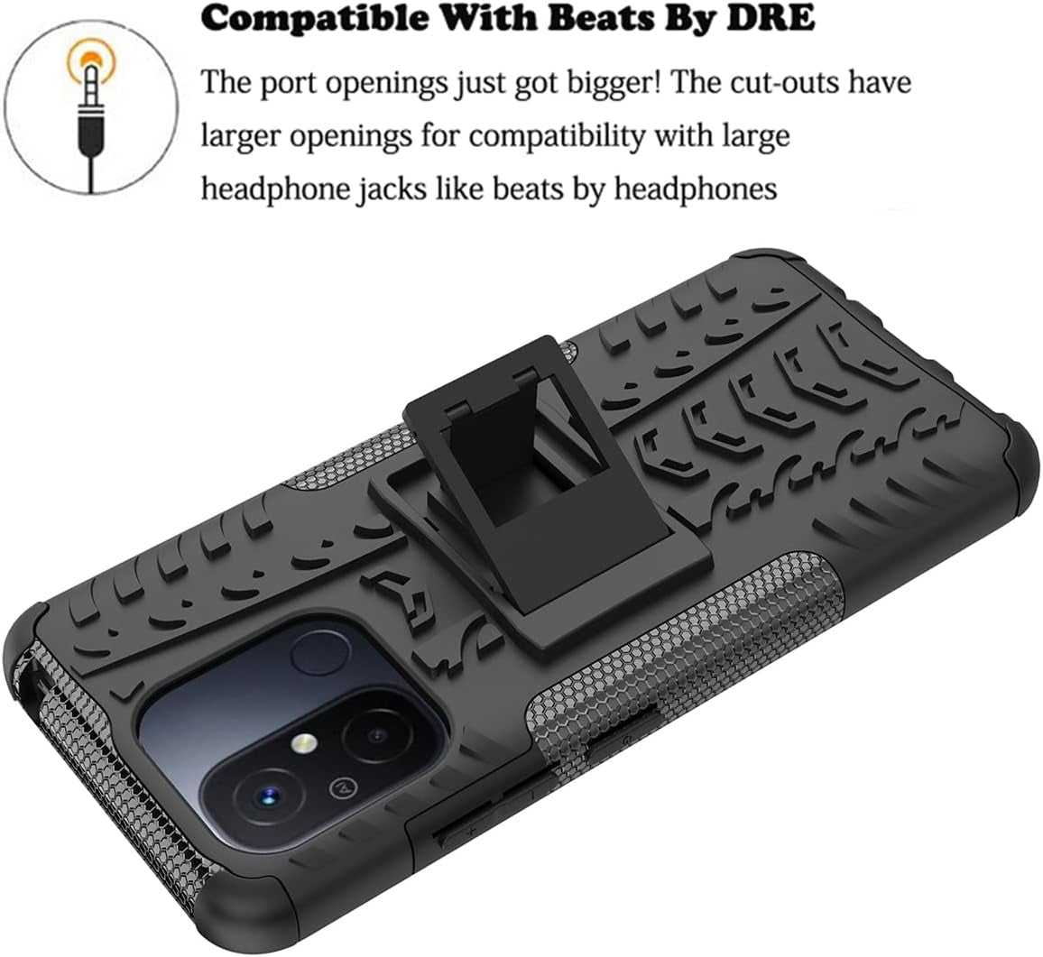 Yerebel for Redmi 12C Case, Poco C55 22120RN86G Case with Tempered Glass Screen Protector, with Kickstand Hard PC Back Cover Soft TPU Dual Layer Protection Phone Cover for Xiaomi Redmi 12C (Black)  Yerebel   