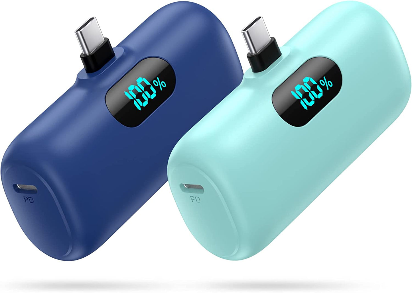 [2-Pack] Mini Portable Charger 5000Mah Power Bank, 3A PD USB C Cell Phone Portable Power, LCD Display Battery Pack Compatible with Android Phone/Samsung Galaxy S22,S21/Note/Moto/Lg/Pixel /Nexus Ect  Dongguan Yuanhaoxun Technology Co.,Ltd. Blue+green  