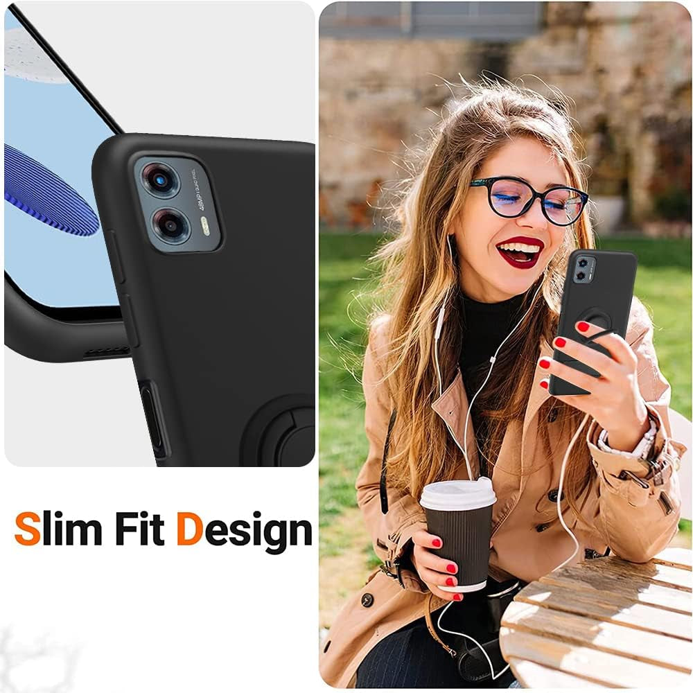 For Motorola Moto G 5G 2023 Phone Case with Glass Screen Protector, 360° Rotatable Ring Holder Magnetic Kickstand/Stand Silicone TPU Shockproof Protective Cover Case for Motorola Moto G 5G - Black  Nijiadi   