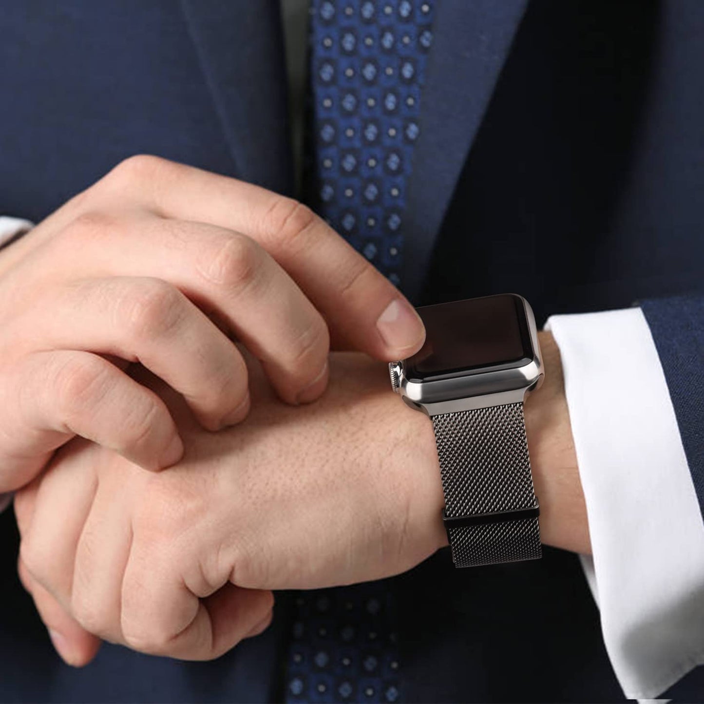 [2 PACK] Metal Stainless Steel Bands Compatible with Apple Watch Bands Series 8 7 6 5 4 3 2 1 SE 41Mm 40Mm 38Mm 42Mm 44Mm 45Mm, Mesh Loop Magnetic Milanese Strap for Iwatch Bands Women Men  Amzpas   