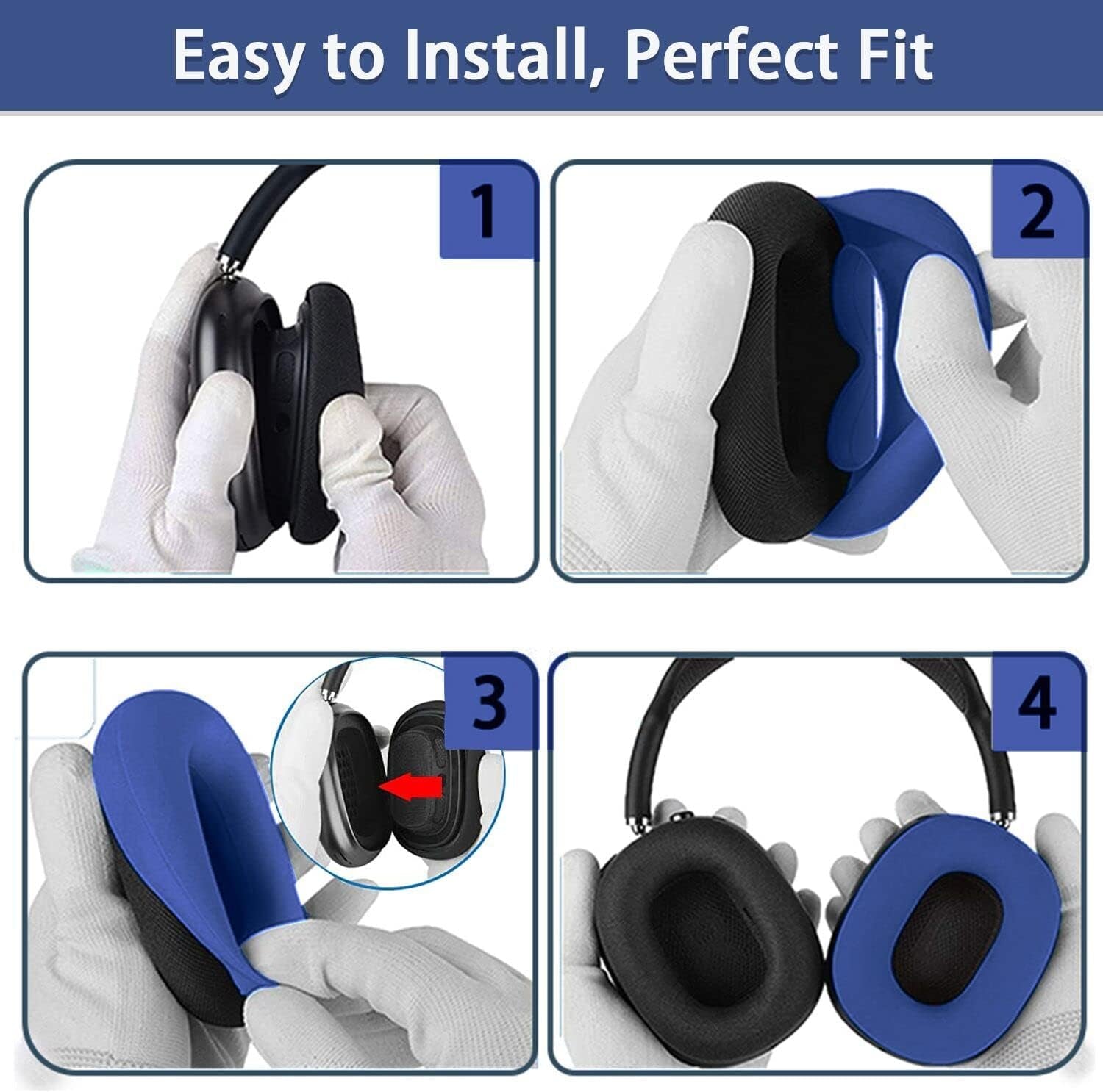 2 Pairs Ear Cushion Cover for Airpods Max, AKWOR Silicone Ear Pad Case Compatible with Airpods Max Headphones Cushions, Dirt-Resistant, Sweat-Proof and Washable(Blue and Black)  AKWOR   