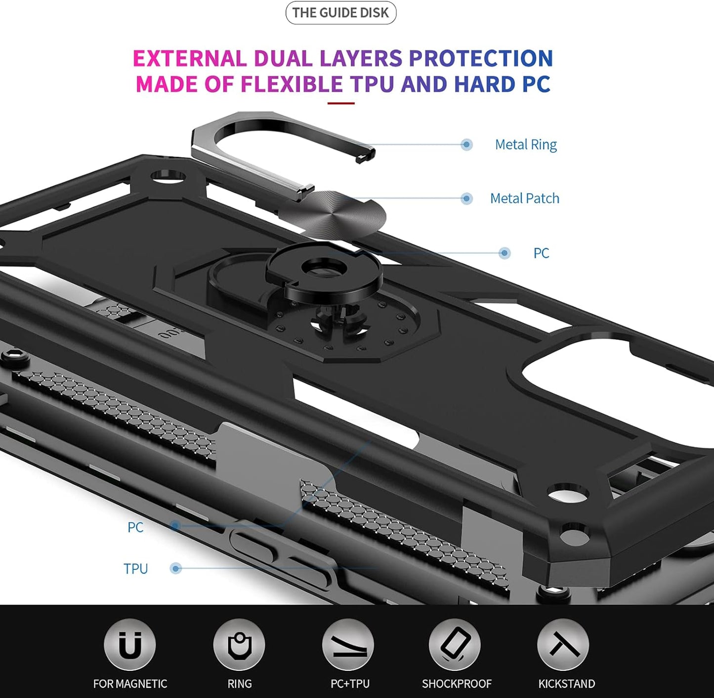 Leyi for Oneplus Nord N200 5G Case, Nord N200 5G Case, [Military Grade] Heavy Duty Shockproof Protective Phone Case with Magnetic Car Mount Ring Kickstand for Oneplus Nord N200 5G, Black  LeYi   