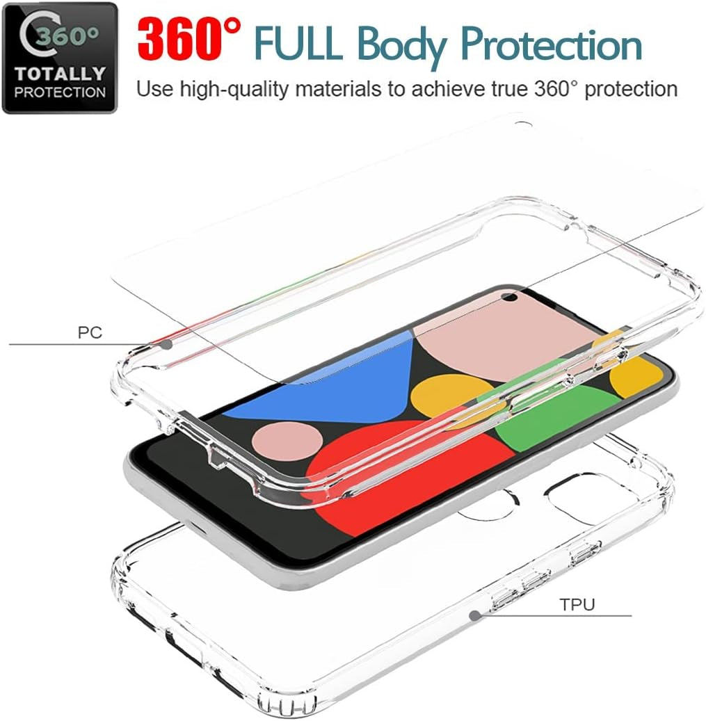 Zoeirc Case for Google Pixel 4A (Not Fit 4A 5G) G025J Case with Tempered Glass Screen Protector, Soft 360 Full Body Shockproof Hybrid Bumper Crystal Clear Case Cover for Google Pixel 4A (Clear)  Zoeirc   