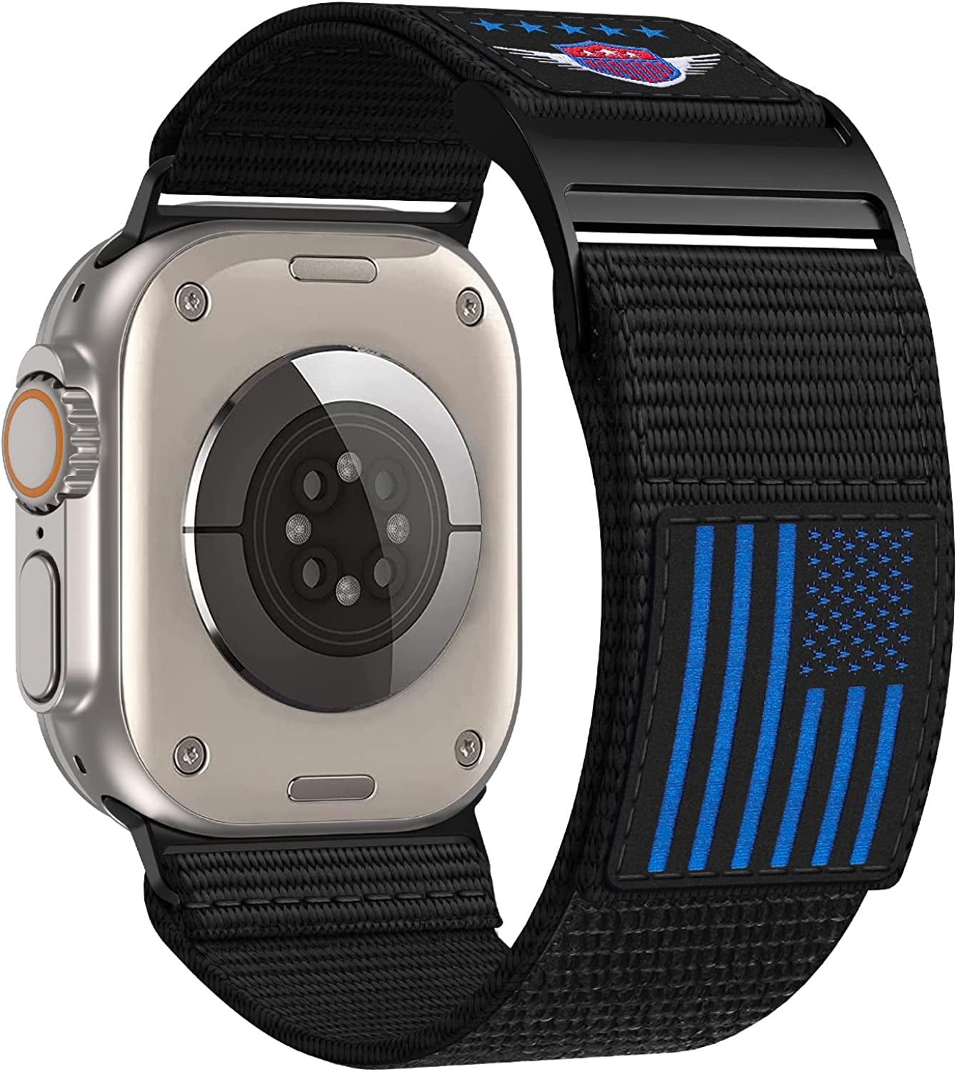 Rugged Nylon Band Compatible with Apple Watch Ultra Band 49Mm 45Mm 44Mm 42Mm,Soft Sport Loop Adjustable Wristbands Replacement Strap for Apple Watch Band Iwatch Ultra Series 8/7/SE/6/5/4/3/2/1  Hehighti USA Flag-Blue 49/45/44/42mm 