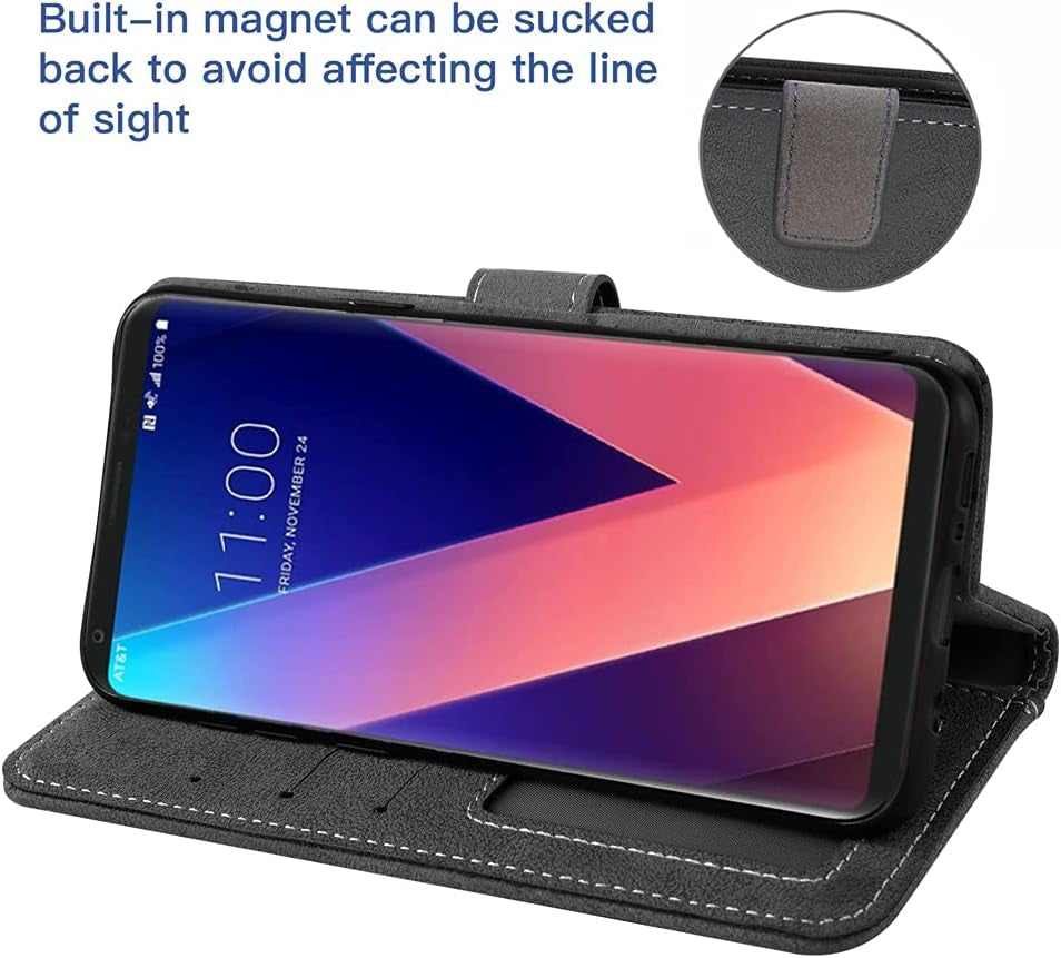 Compatible with LG V35 Thinq V30 plus Wallet Case and Tempered Glass Screen Protector Flip Cover Credit Card Holder Cell Accessories Phone Cases for LGV30 LGV35 LG30 LG35 V 30 35 V30+ V30S H931 Black  NSS   