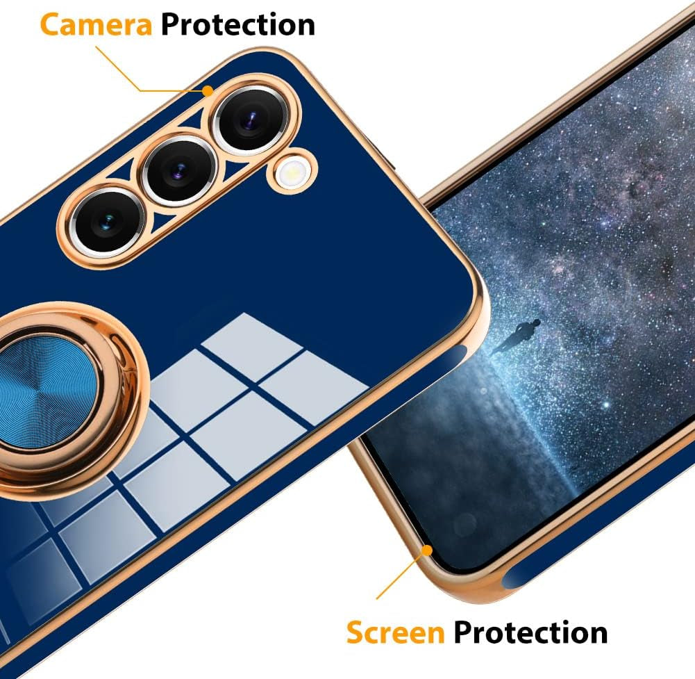 KANGHAR Compatible with Samsung Galaxy S23 5G Case for Women Girls, Plating Built-In 360 Rotation Magnetic Ring Kickstand Holder Soft Slim Shockproof Bumper Protective Cover (Blue)  KANGHAR   