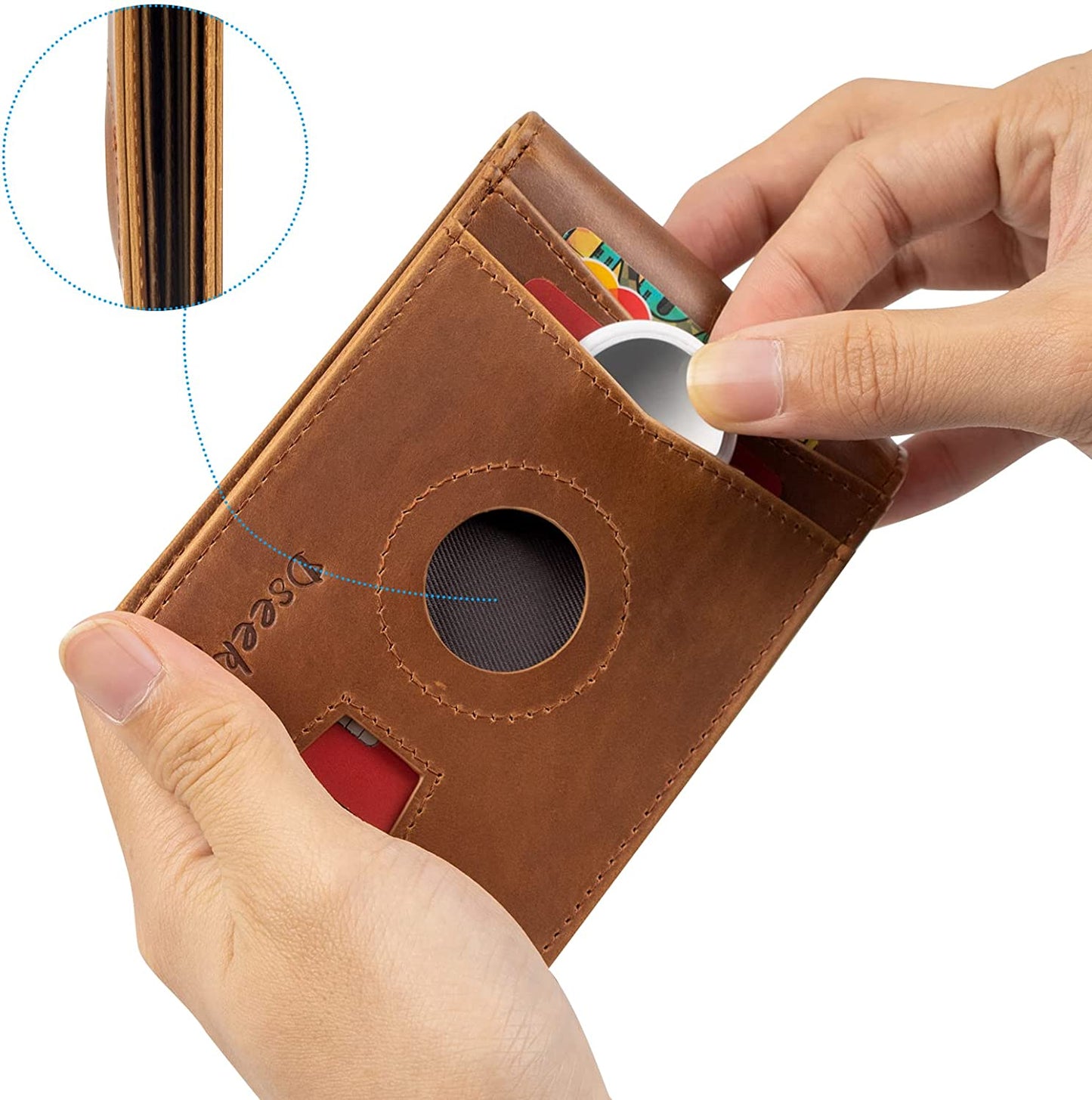 Dseeky Mens Slim Bifold Wallet Multi-Function Wallet Slim Simple Leather Wallet for Airtag Oscar,Genuine Crazy Horse Leather(Light Brown)  Dseeky   