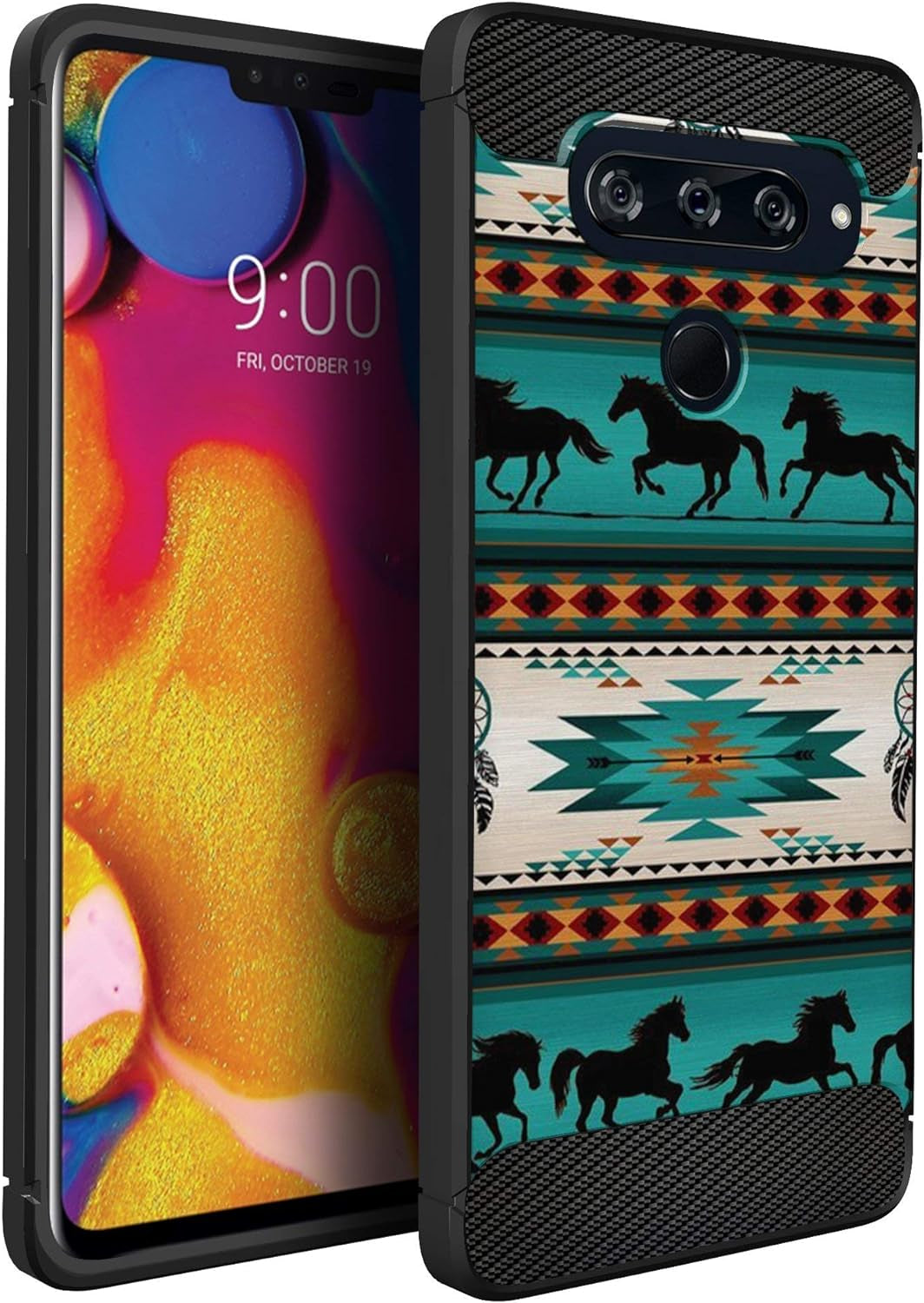 Casesondeck Case Compatible with [LG V40 Thinq] Tribal Floral Matte TPU Flexible Carbon Fiber Textured (Dreamcatcher)  CasesonDeck Horse Tribal  