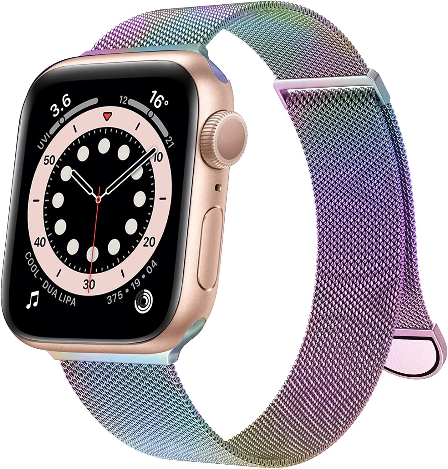 Marge plus for Apple Watch Band Series Ultra SE 8 7 6 5 4 3 2 1 38Mm 40Mm 41Mm 42Mm 44Mm 45Mm 49Mm Women and Men, Stainless Steel Mesh Loop Magnetic Clasp Replacement for Iwatch Bands (41Mm/40Mm/38Mm, A--Starlight).  MARGE PLUS Rainbow 41mm/40mm/38mm 