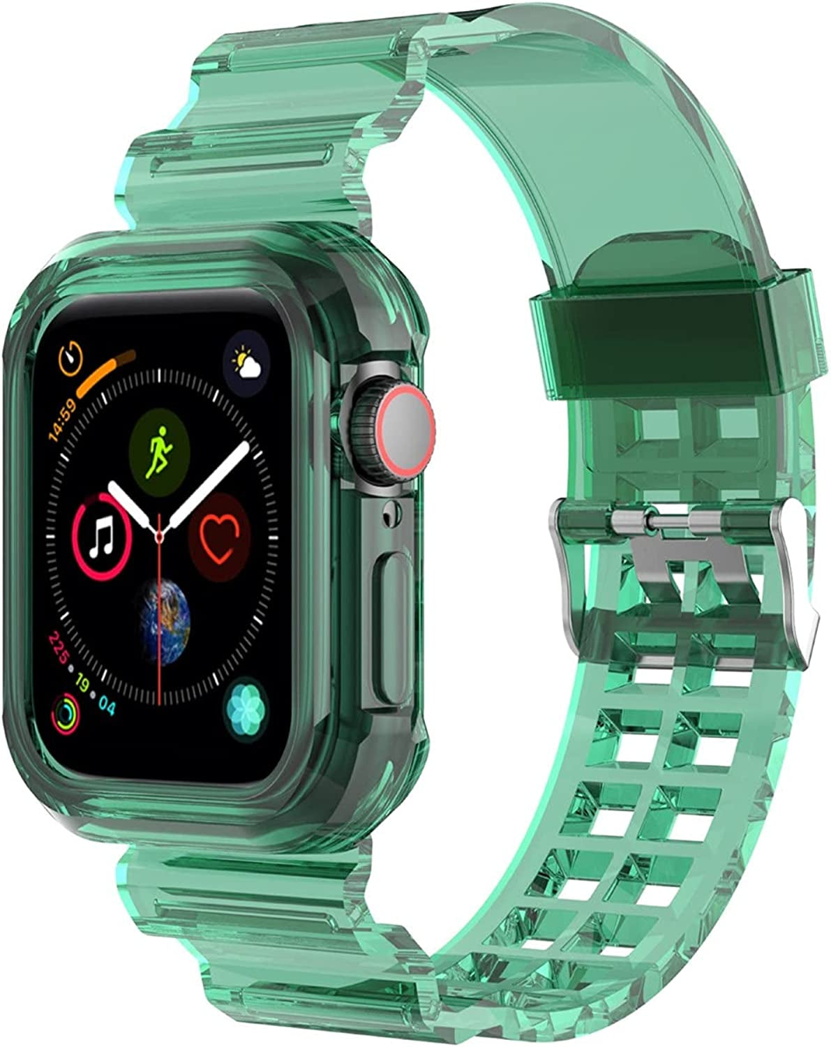 Kaihang Compatible for Apple Watch Band, Crystal Clear Iwatch Band Strap with Rugged Bumper Case 38Mm/40Mm/41Mm/42Mm/44Mm/45Mm/49Mm Bands for Apple Watch Series SE/8/7/6/5/4/3/2  Kaihang green 42mm/44mm 