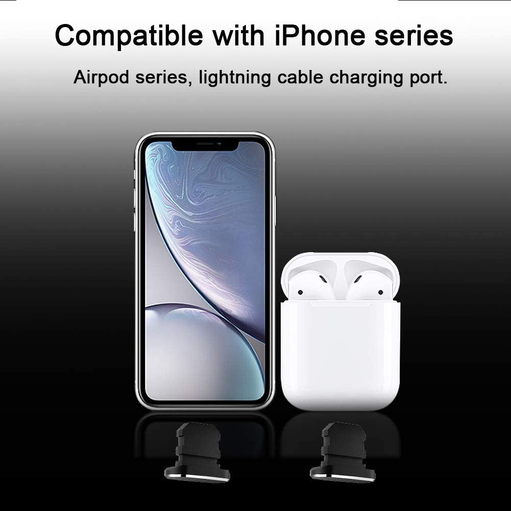 VIWIEU Metal anti Dust Plug Compatible with Iphone 14 13 12 11 X XS XR 8 7 SE Mini plus Pro Max Ipad Airpods, 2 Pack Lightning Charging Port Cover Protectors with Plug Holder and Storage Box (Black)  VIWIEU   