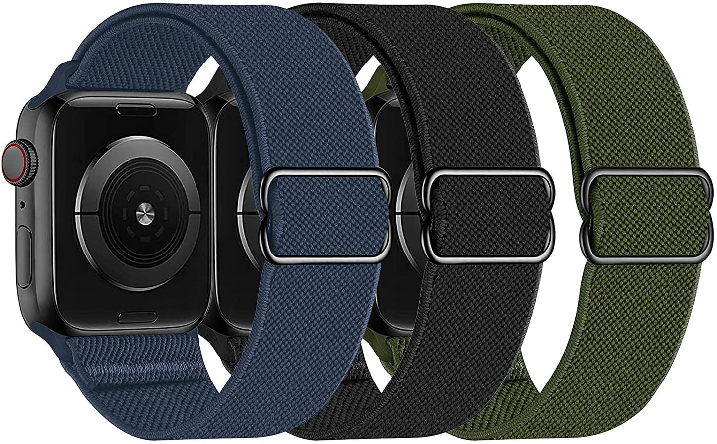 Swhatty Stretchy Nylon Solo Loop Bands Compatible with Apple Watch 41Mm 40Mm 38Mm, Adjustable Braided Sport Elastics Women Men Strap for Iwatch Series 8 7 6 5 4 3 2 1 SE (Black, Rose Pink, Cream)  Swhatty Black/Army Green/Midnight Blue 38mm/40mm/41mm 