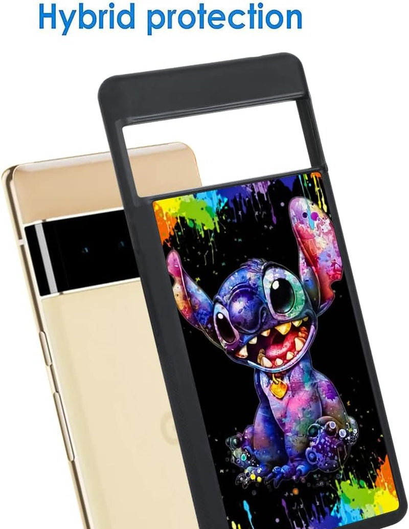 Cartoon Case for Google Pixel 6 Pro Case Cute Stitch Cartoon Character Pattern Tire Anti-Slip Anti-Scratch Design TPU +PC Shockproof Protection Bumper Black Cover for Google Pixel 6 Pro (2021)  cuwana   