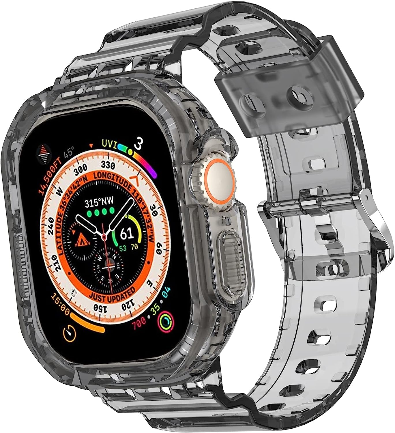 NINKI Compatible with Crystal Clear Apple Watch Ultra Band 49Mm with Bumper Case,Silicone Jelly Waterproof Sport Soft TPU Transparent Iwatch Ultra Band Straps for Apple Watch Ultra 49Mm Band and Case  NINKI Clear Black normal 