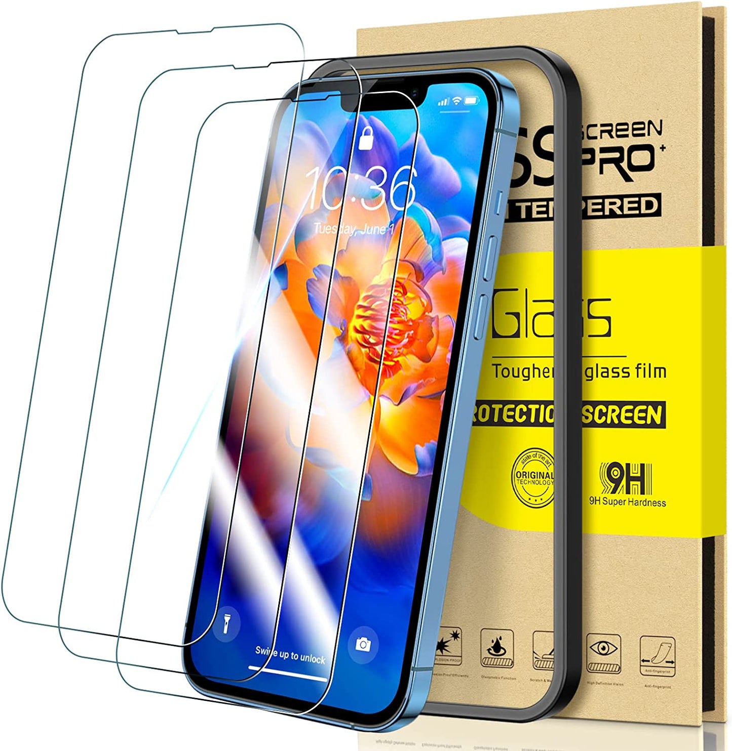 Natubeau 3 Pack Screen Protector for Iphone 14 plus 6.7" with 3 Pack Camera Lens Protector, HD Clear Tempered Glass Iphone 14 plus Screen Protector, 9H Hardness, Scratch Resistant, Easy Install, Bubble Free, Case Friendly  NatuBeau (3+0) for iphone 13 pro max screen protector  