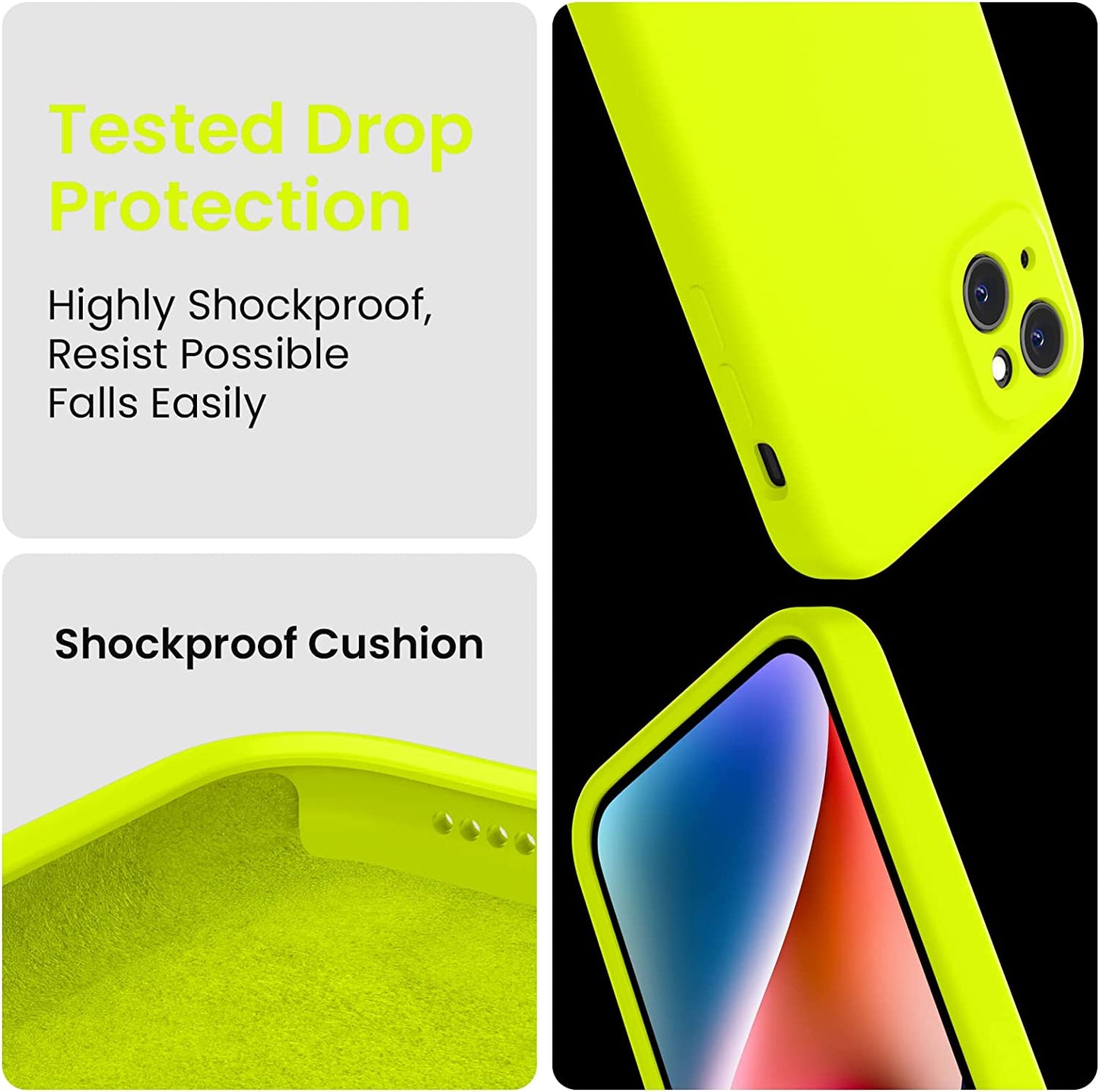 Firenova for Iphone 14 Case, Silicone Upgraded [Camera Protection] Phone Case with [2 Screen Protectors], Soft Anti-Scratch Microfiber Lining Inside, 6.1 Inch, Fluorescent Green  FireNova   