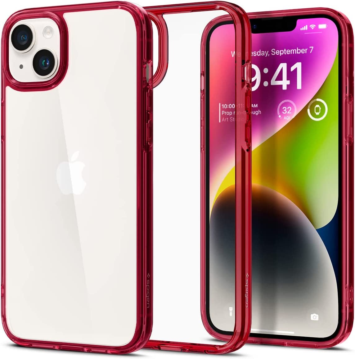 Spigen Ultra Hybrid for Iphone 14 Case, [Anti-Yellowing Technology] [Military Grade Drop Protection] Phone Case for Iphone 14 - Crystal Clear  Spigen Red Crystal  