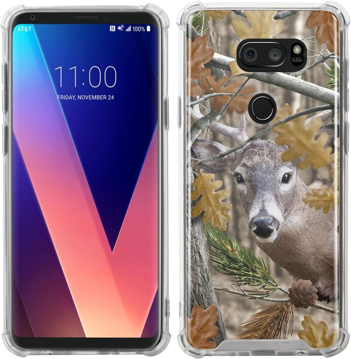 Casesondeck Deer Case Compatible with [LG V30 and LG V30S Thinq] Hunters Series Max Clarity Bumper, Hard Back Plate Soft TPU Edges for Max Protection (Deer Tree Camo)  CasesonDeck   