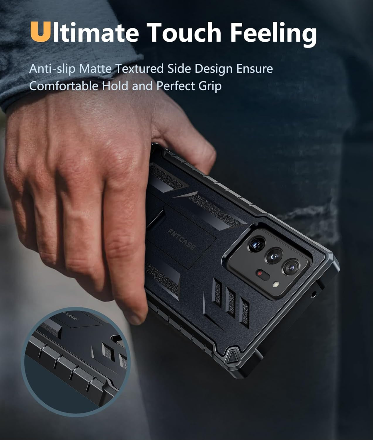 FNTCASE for Samsung Galaxy Note-20-Ultra Case: Military Grade Drop Proof Protection Phone Cover with Kickstand | Heavy Duty Shockproof Matte Textured Note20 Ultra 4G 5G Cases - 6.9 Inches Black  FNTCASE   