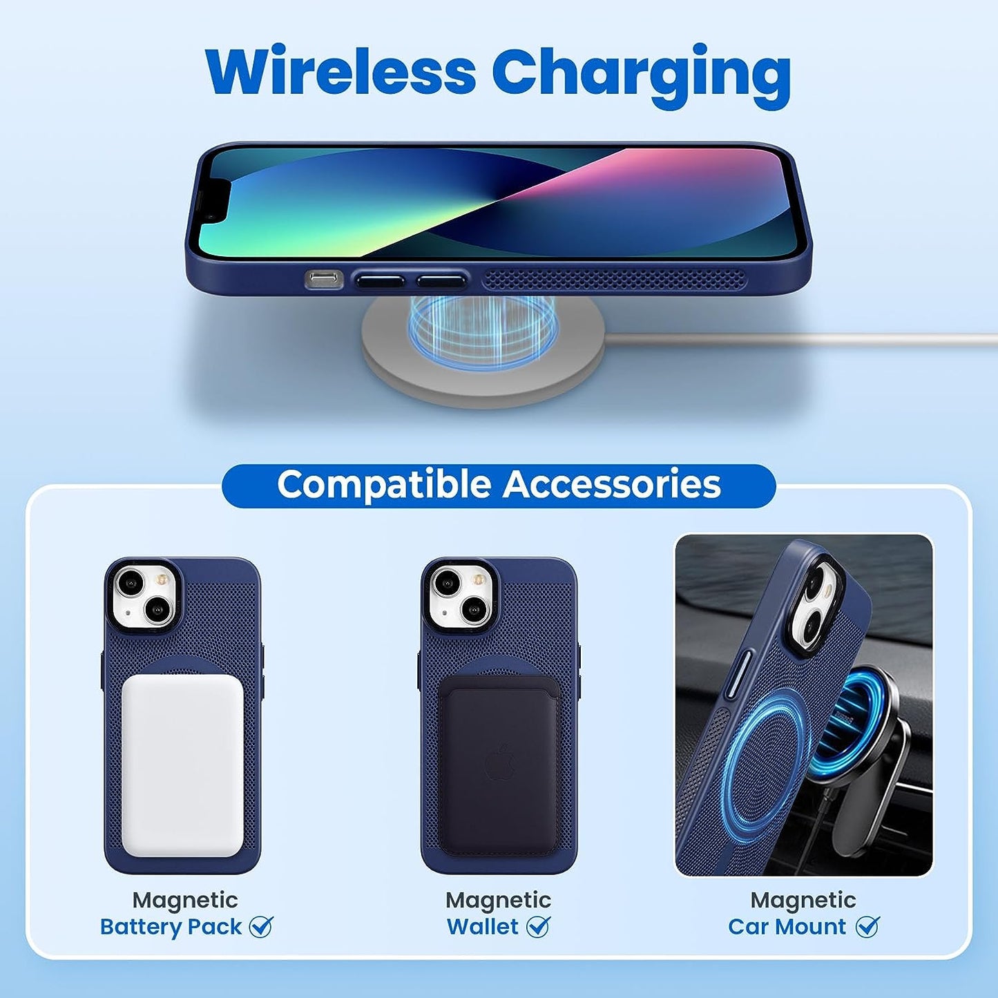 ZCDAYE for Iphone 13 Magnetic Case, 3D Hollow Mesh Heat Dissipation Phone Case Compatible with Magsafe, Breathable Cooling Hard PC Shockproof Cover for Iphone 13(6.1 Inch, Dark Blue)  ZCDAYE   