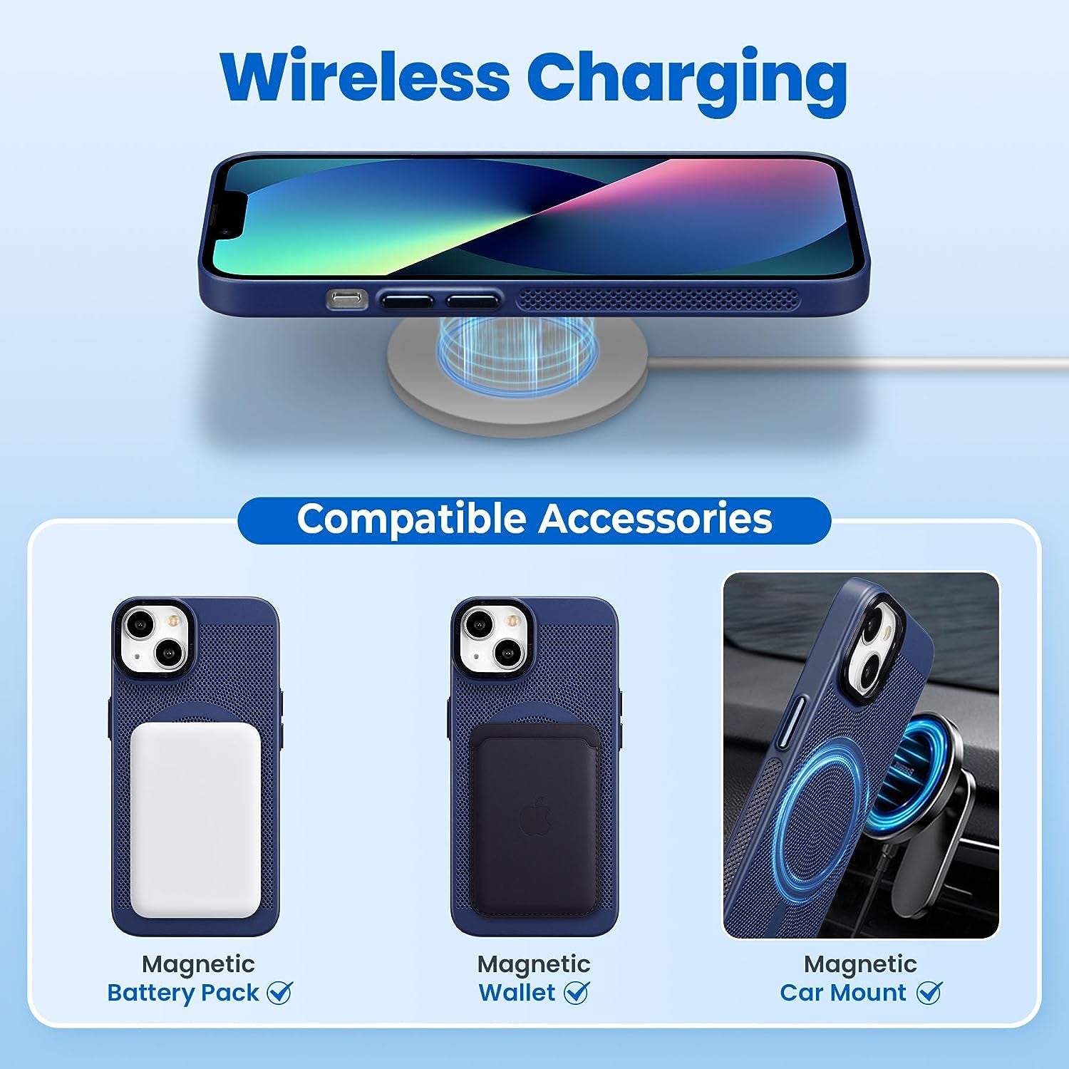 ZCDAYE for Iphone 13 Magnetic Case, 3D Hollow Mesh Heat Dissipation Phone Case Compatible with Magsafe, Breathable Cooling Hard PC Shockproof Cover for Iphone 13(6.1 Inch, Dark Blue)  ZCDAYE   