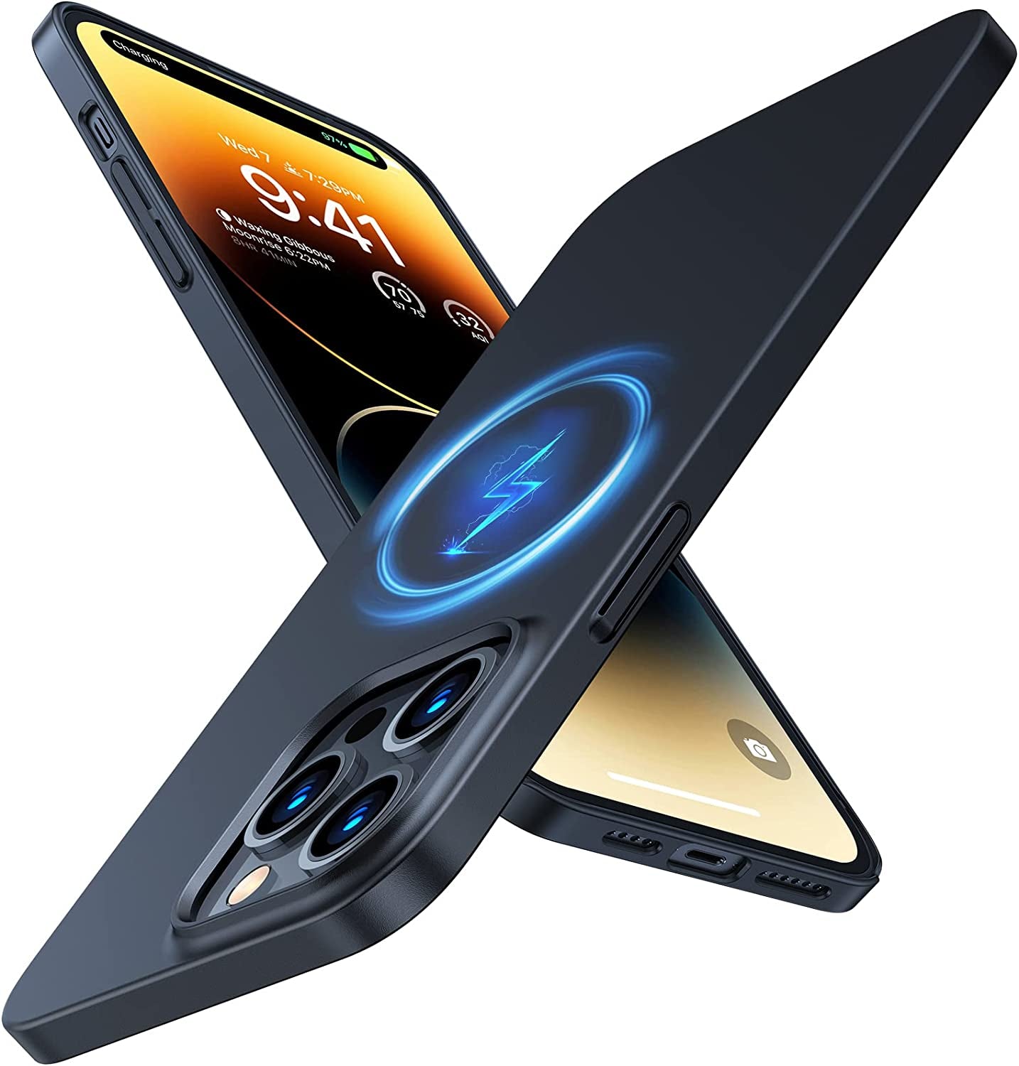 TORRAS Magnetic Slim Fit Designed for Iphone 14 Pro Case, [Ultra Thin as No Case] [Bare Iphone Grip][Compatible with Magsafe] Anti-Scratch Plastic Cover Phone Case for Iphone 14 Pro, Alpine Green  TORRAS Black  