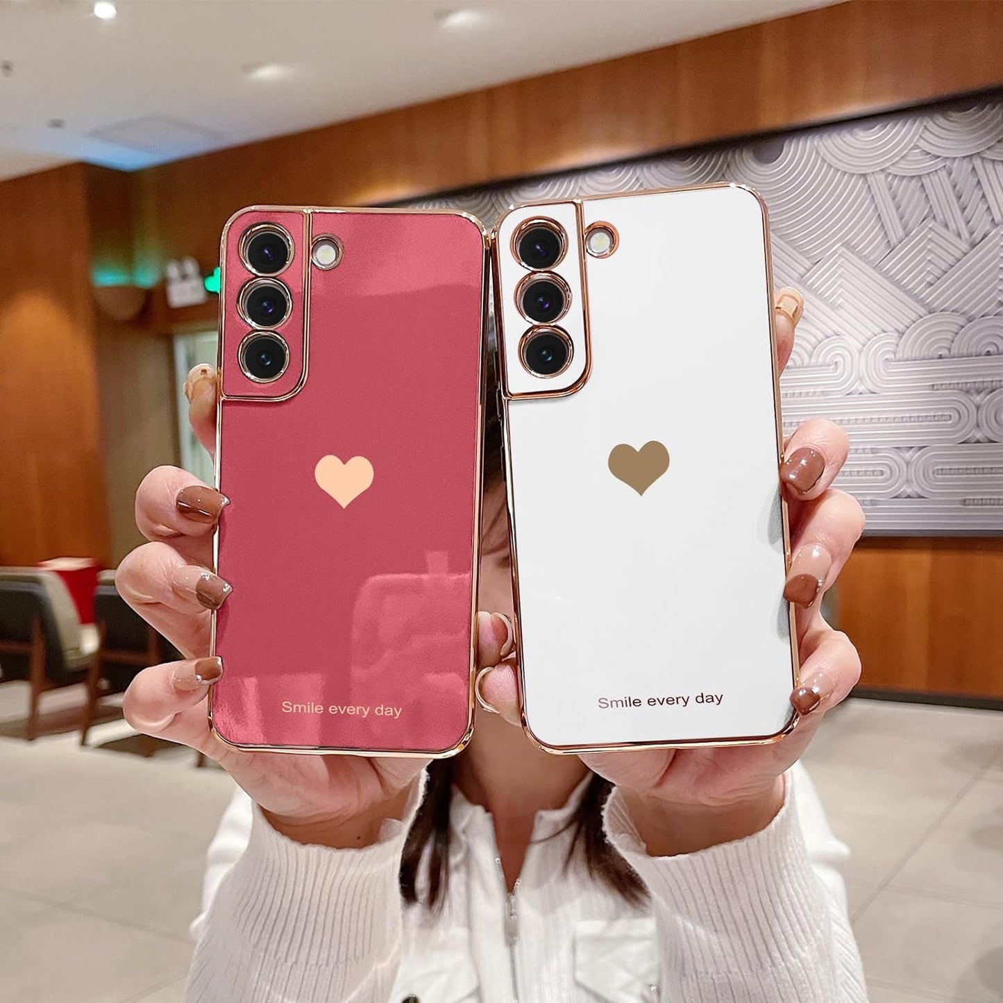 Teageo for Samsung Galaxy S22 5G Case for Women Girl Cute Love-Heart Luxury Bling Soft Back Cover Raised Full Camera Protection Bumper Silicone Shockproof Phone Case for Galaxy S22 5G, Bright Blush  janzee   