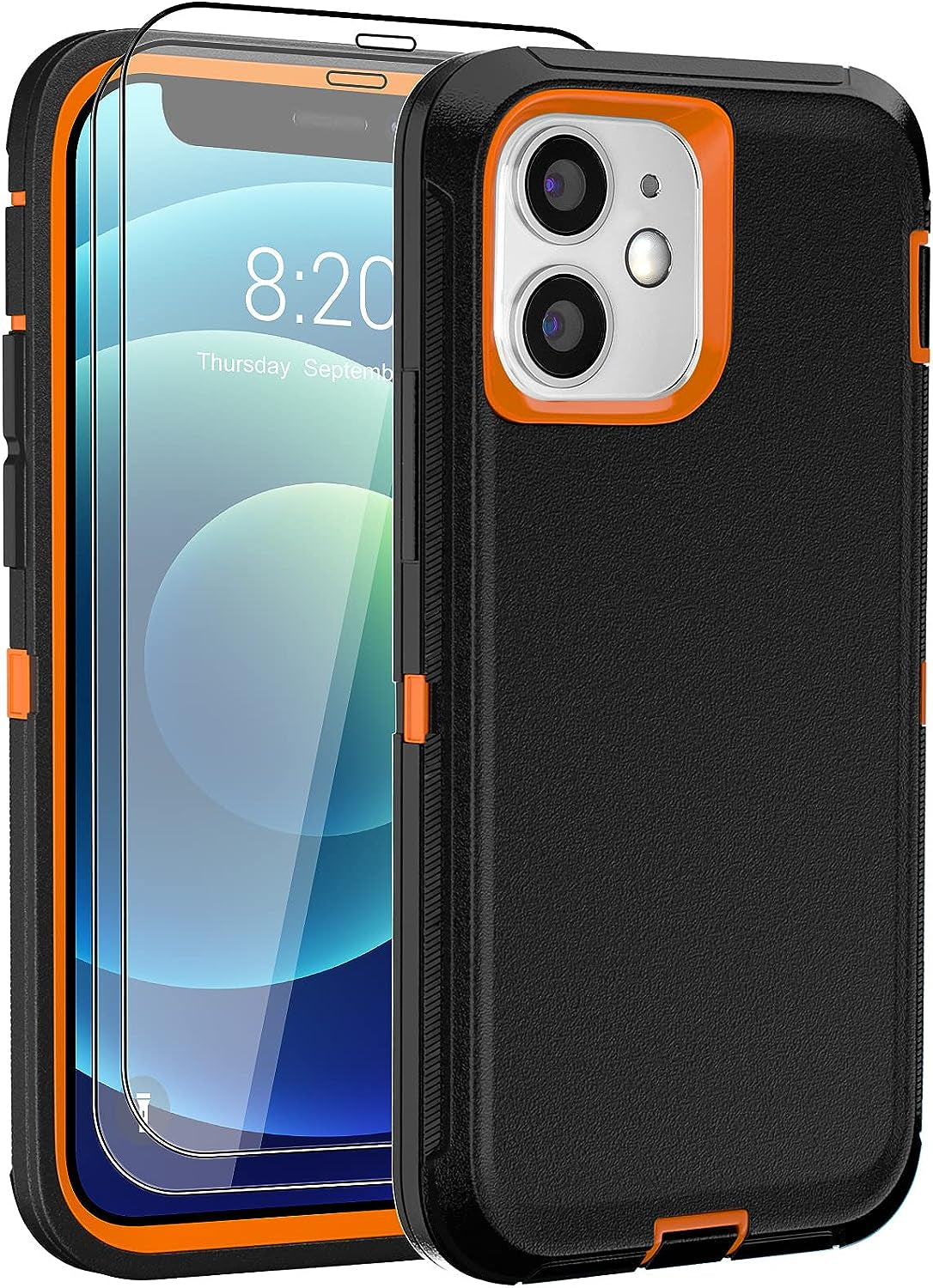 DHCALL for Iphone 12 Case & Iphone 12 Pro Case (6.1"), with 2 Tempered Glass Screen Protector,Belt Clip Holster, [Full Body Drop Protection] Shockproof Tough Durable 6.1 Inch（Black Green+Clip）  DHCALL   