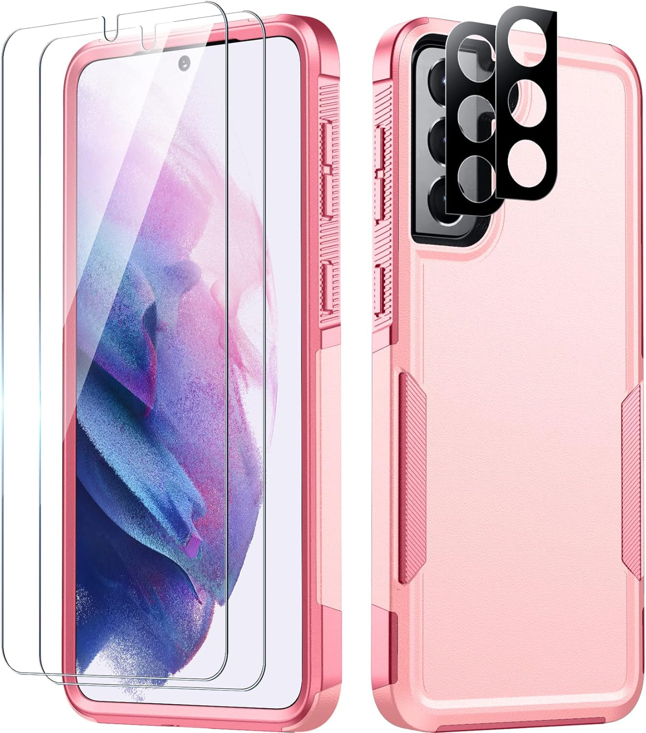 SPIDERCASE for Samsung Galaxy S21 Case,[10 FT Military Grade Drop Protection] [2 Tempered Glass Screen Protector+2 Tempered Camera Lens Protector] Heavy Duty Shockproof Cover for Galaxy S21,Black  SPIDERCASE Pink  