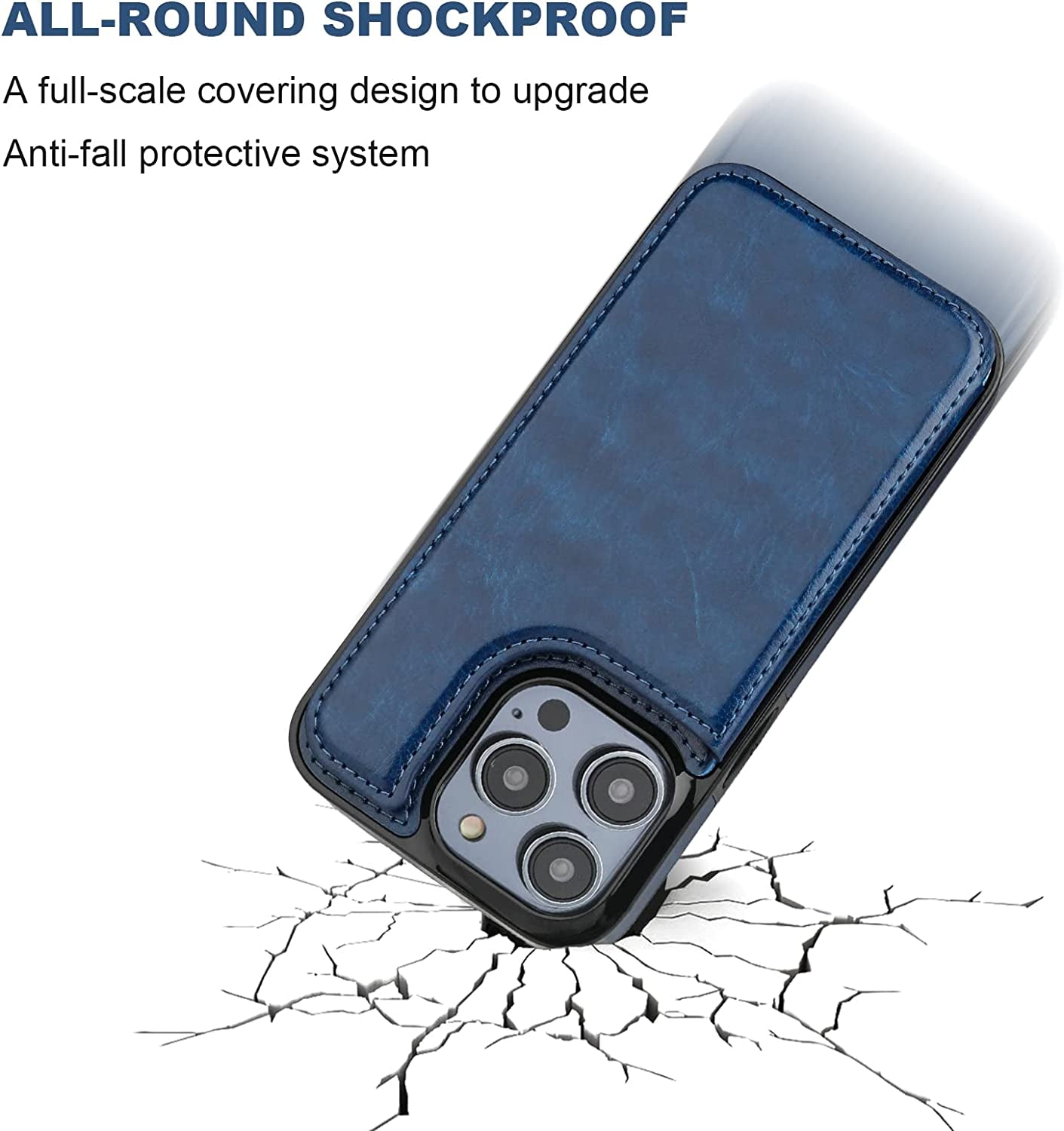 ONETOP Compatible with Iphone 14 Pro Wallet Case with Card Holder, PU Leather Kickstand Card Slots Case, Double Magnetic Clasp and Durable Shockproof Cover 6.1 Inch (Blue)  Onetop   