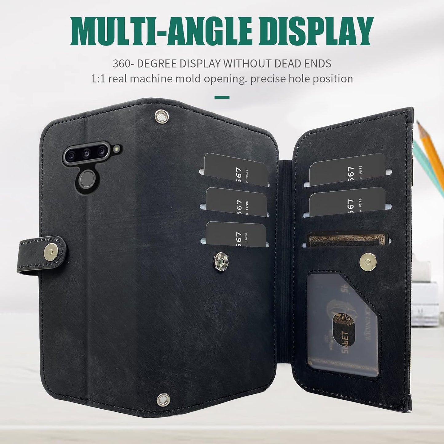 Compatible with LG V40 Thinq Wallet Case Flip Credit Card Holder Cell Phone Cover for Folio Purse Lanyard Wrist Strap Rugged Slot Mobile LGV40 Storm V 40 Thin Q V40Thinq LG40 40V 40Thinq Women Black  Furiet   